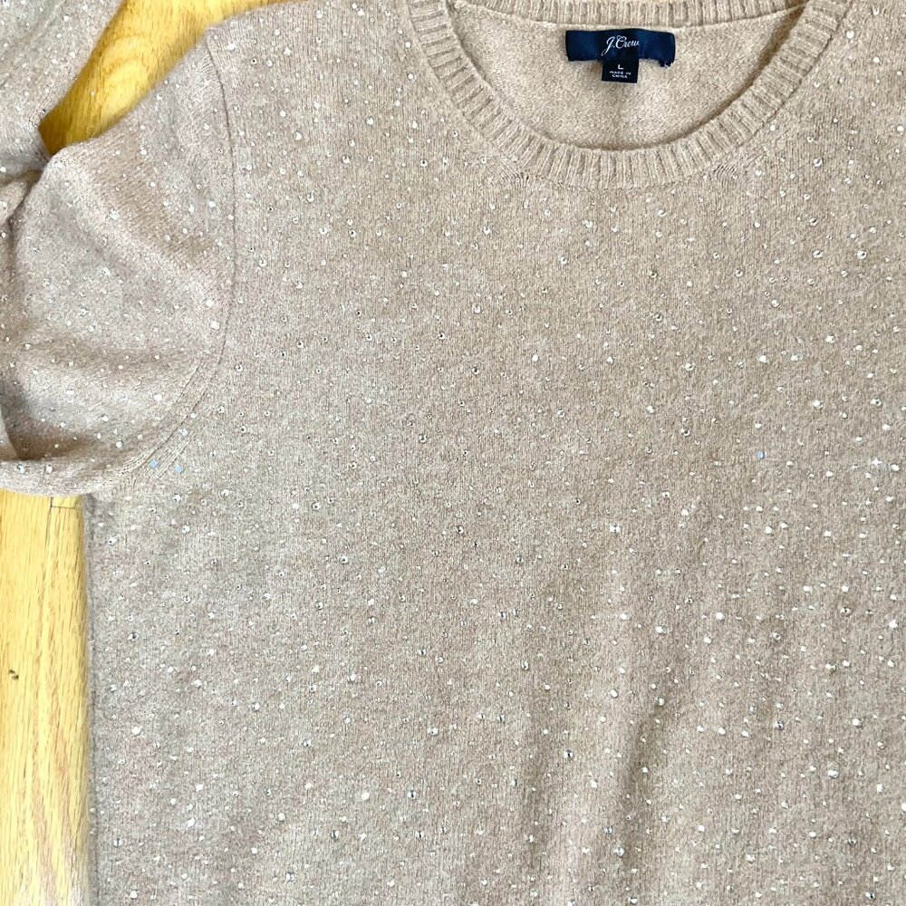 X J Crew Sweater Tan Camel with Rhinestones Merino Wool Alpaca Blend (L) - Picture 8 of 8
